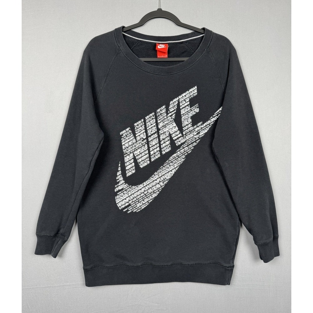Nike Black Pullover Sweatshirt Mens Small Long Baggy Swoosh Logo Red Tag Y2K